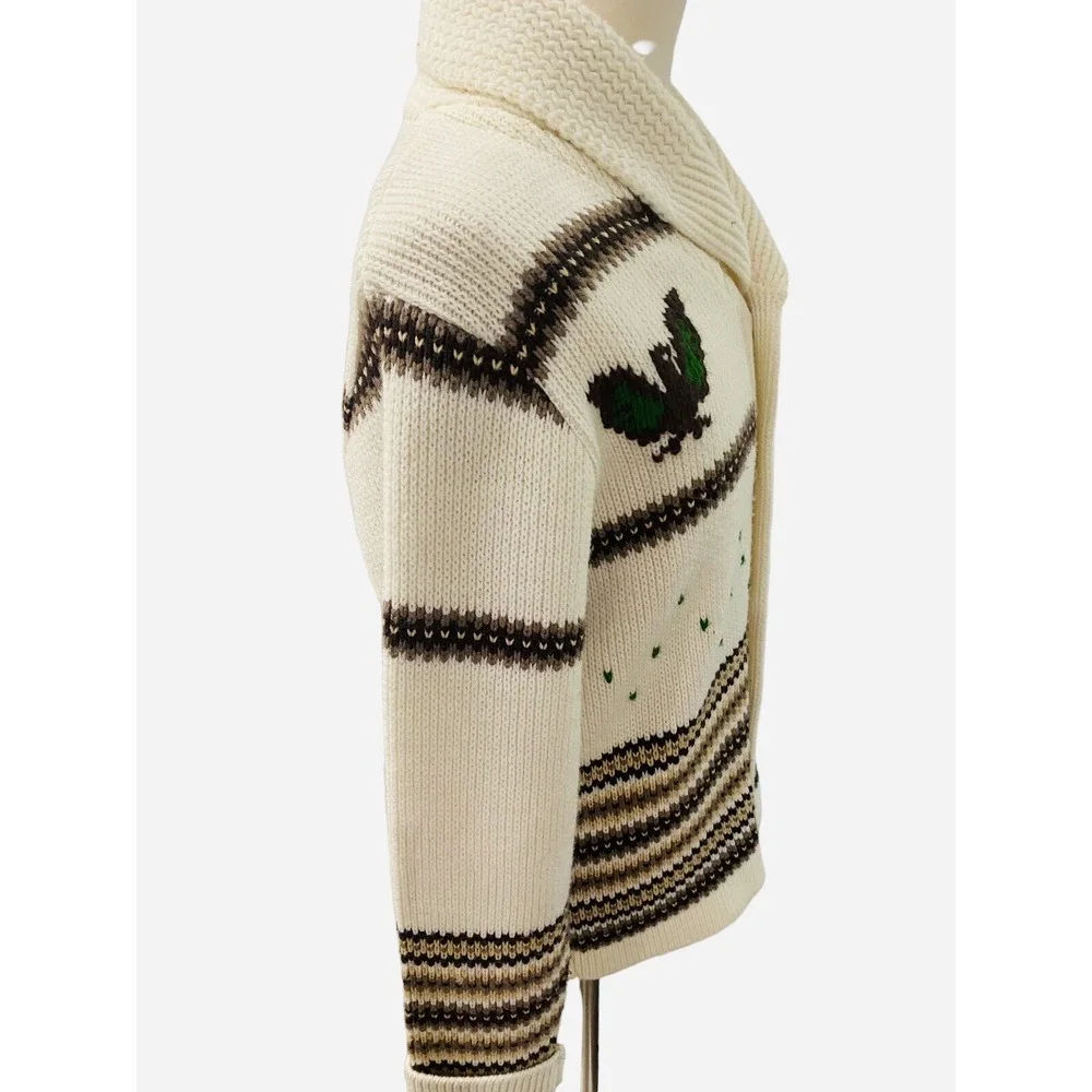 Vintage Caldwell Wool Knit Sweater Cardigan Knit-Rite Canada birds L 50s 60s